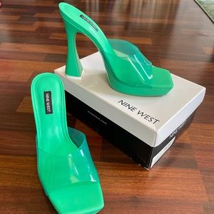 Brand New Nine West green slides; 5-inch heel; thick sturdy sole